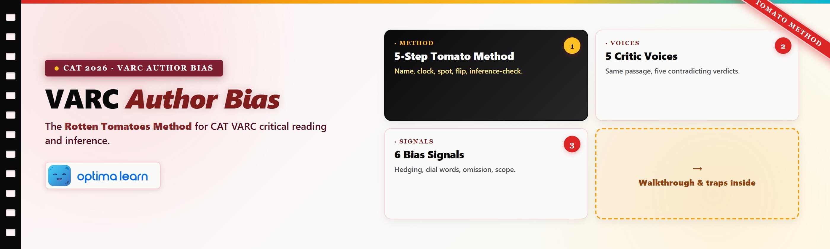 VARC Author Bias blog hero — Rotten Tomatoes Method for CAT 2026 VARC critical reading with the 5-step   Tomato Method, 5 critic voices, 6 bias signals, and traps inside.