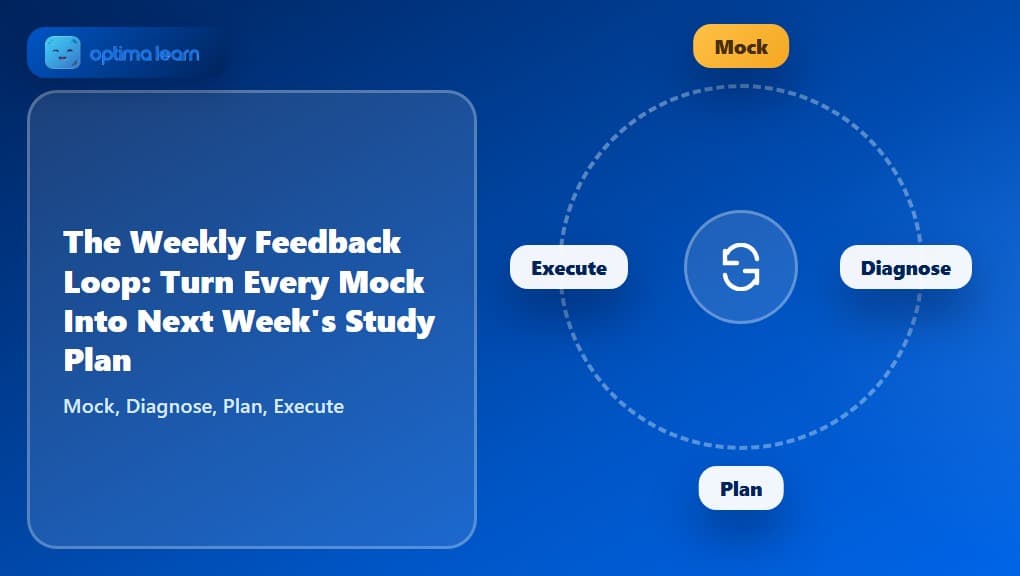 A circular loop diagram connecting four stages, Mock, Diagnose, Plan, and Execute, illustrating the Weekly Feedback Loop framework