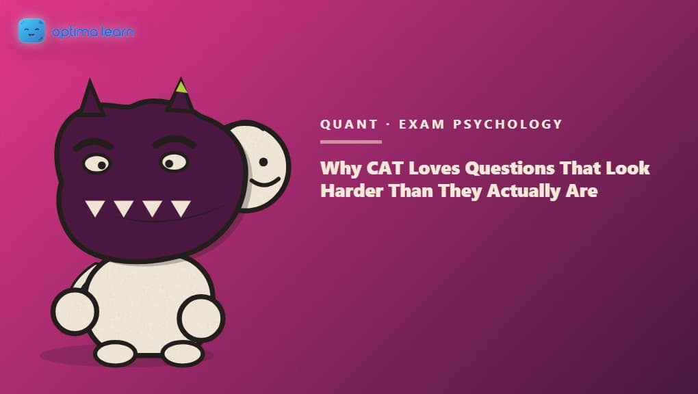 A small character holding an oversized scary monster mask askew, a calm face peeking out from behind it, illustrating the Difficulty Illusion Matrix.