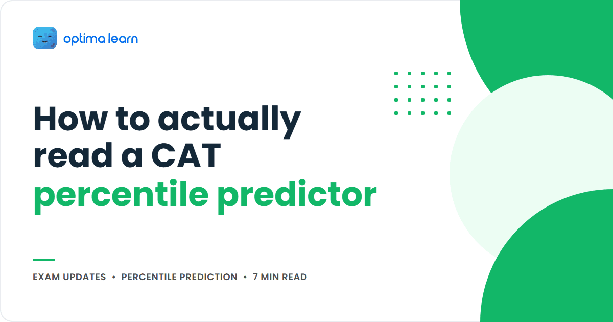 Optima Learn cover graphic for the article "How to actually read a CAT percentile predictor", showing the title beside an abstract green wave and dot-grid design