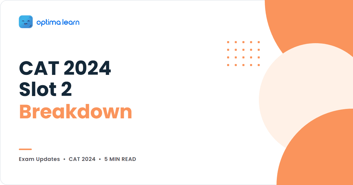 Peach Optima Learn cover for CAT 2024 Slot 2 Breakdown, showing an abstract wave design and the Optima Learn logo.