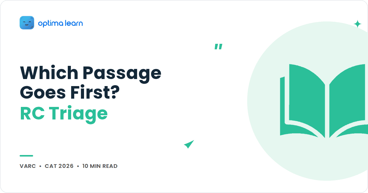 CAT VARC blog cover for RC passage attempt order, with a book icon and the headline Which Passage Goes First, RC Triage