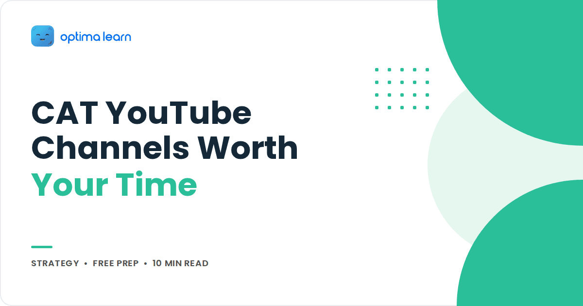 CAT YouTube Channels Worth Your Time, an Optima Learn blog cover in mint green with overlapping circle graphics.