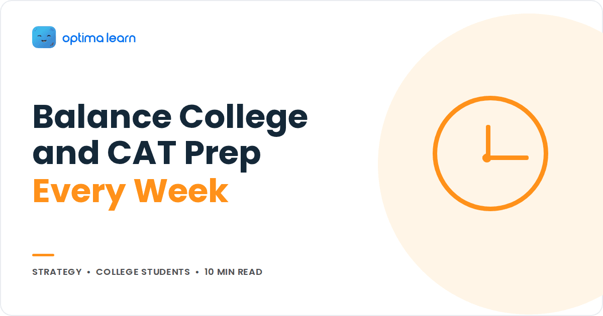 Optima Learn cover graphic with a clock icon and the headline Balance College and CAT Prep Every Week