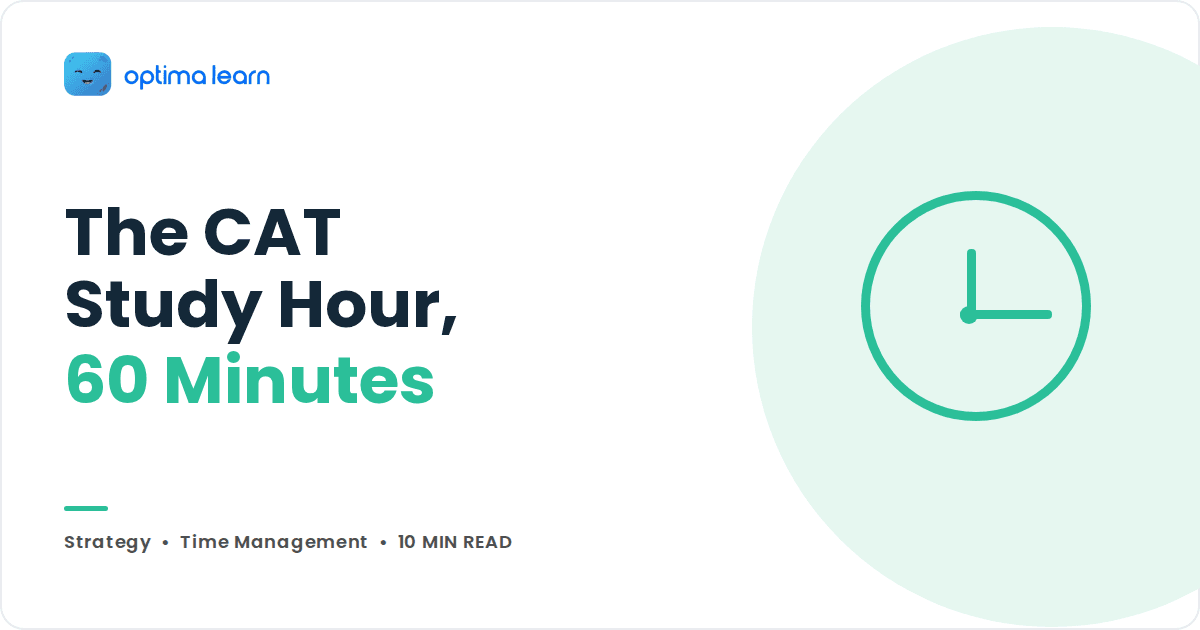 Cover graphic with an outline clock icon and the headline The CAT Study Hour, 60 Minutes on a mint green background.