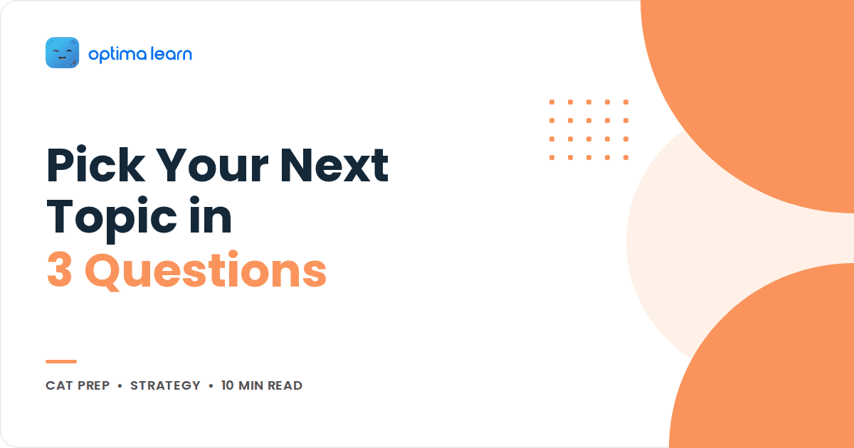Cover graphic reading Pick Your Next Topic in 3 Questions on a peach background with an orange blob design.