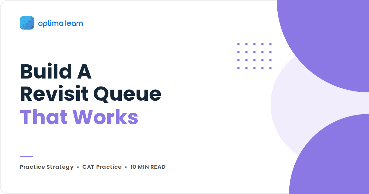 Optima Learn cover graphic reading Build a Revisit Queue That Works, with purple circles and a dot grid.