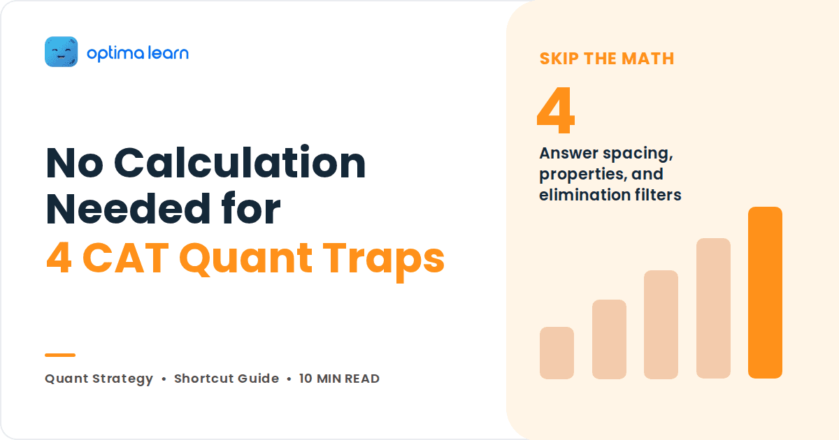 Blog cover reading No Calculation Needed for 4 CAT Quant Traps, with an orange panel showing the number 4 and a bar chart.
