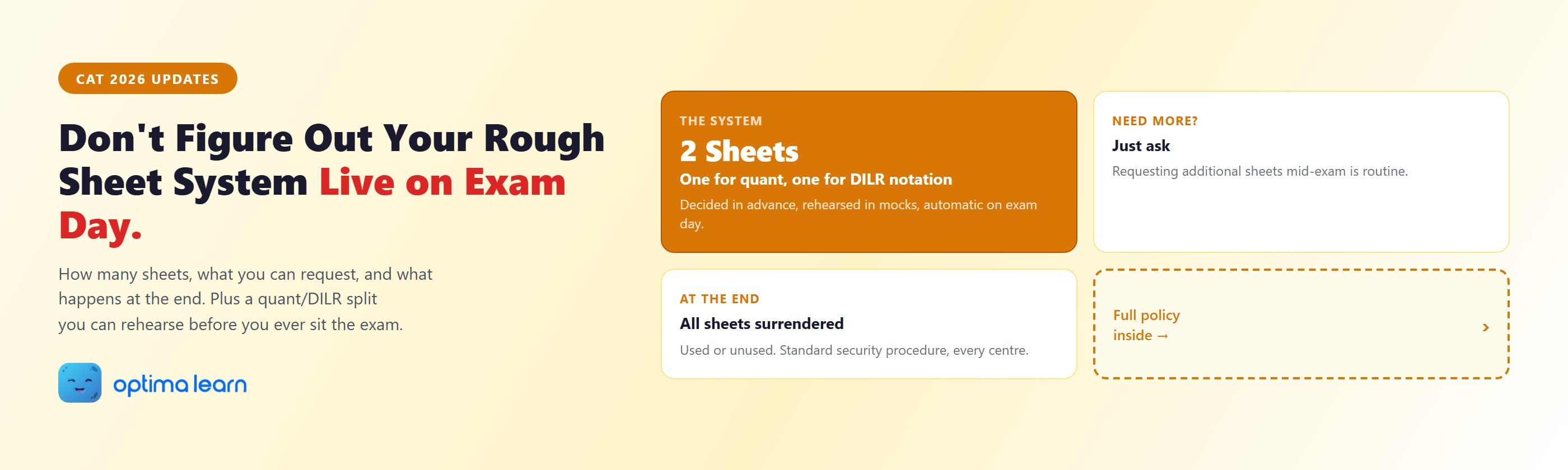CAT 2026 rough sheet policy hero showing sheet allocation, notation rules, and an exam-day organisation system.