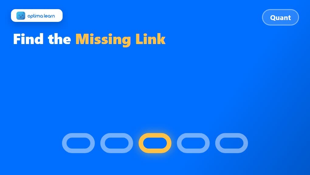 Optima Learn hero graphic for The Hidden Variable Framework for CAT Quant: a compact 340x192 brand-blue banner built as its own visual, using a chain/link graphic with one link glowing/highlighted amber among grey links.