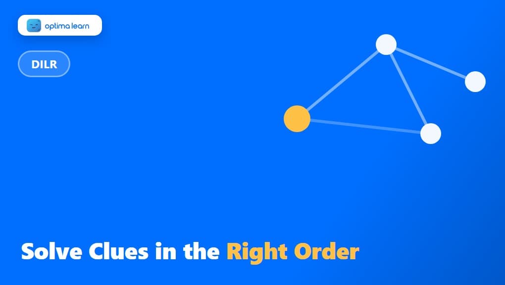 Optima Learn hero graphic for The DILR Dependency Map...: a compact 340x192 brand-blue banner built as its own visual, using a node-and-edge dependency graph: small circles connected by directional arrows.