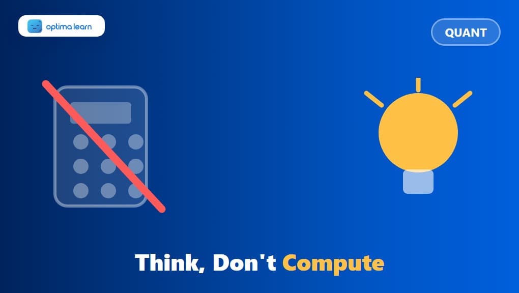 Solving CAT Quant by Thinking Instead of Computing: a compact 340x192 brand-blue banner built as its own visual, using a calculator icon with a red diagonal slash through it beside a glowing lightbulb, illustrating thinking over computing.