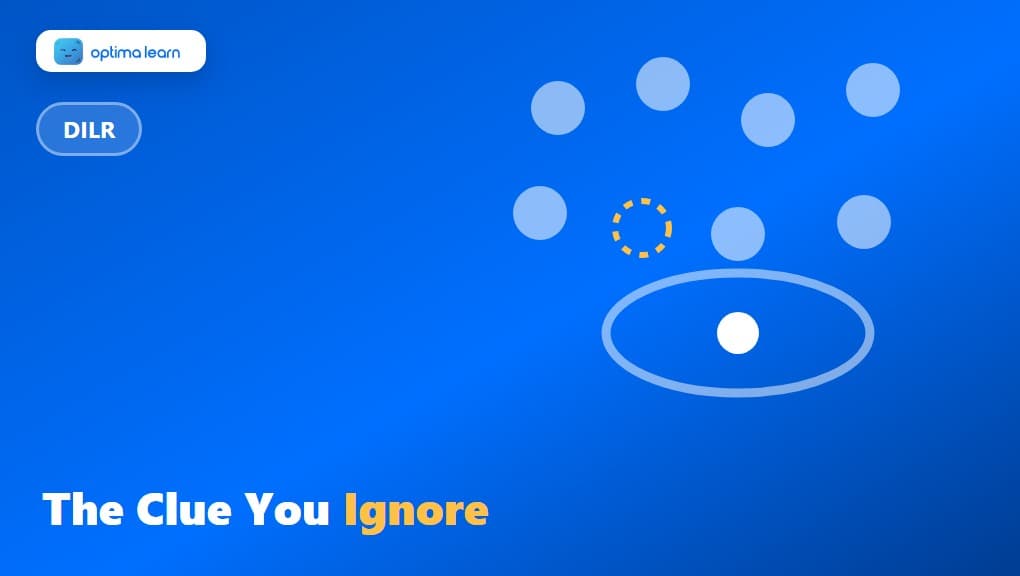 The Most Valuable Information in a DILR Set Is Often the One You Ignore: a compact 340x192 brand-blue banner built as its own visual, using a faint dashed-outline eye icon overlaid on a cluster of small solid icons, one icon barely visible/dashed itself