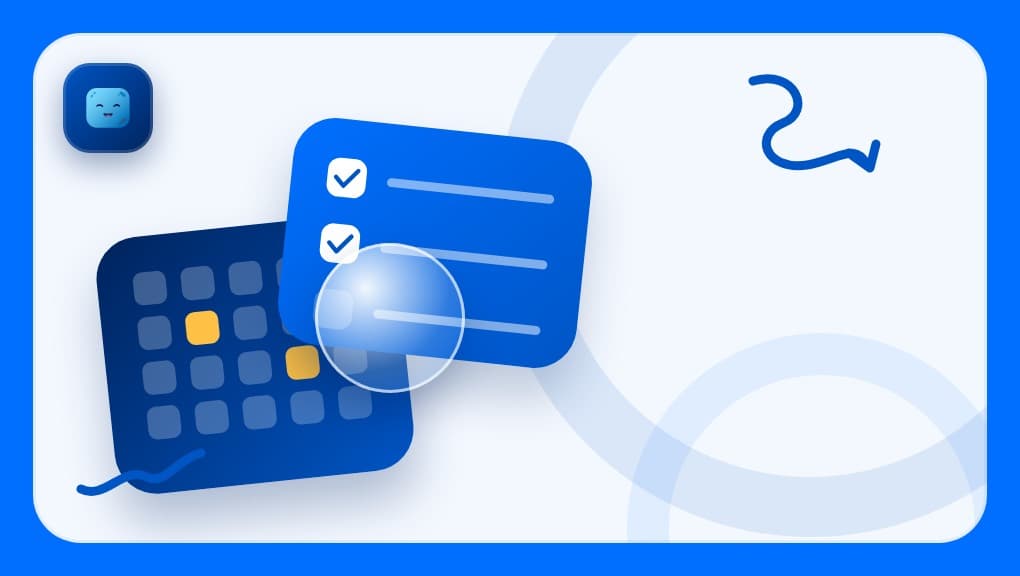 Optima Learn hero image for CAT 2026 Registration FAQs, showing a calendar widget and a checklist widget layered together on a brand-blue background, with the Optima Learn logo in the top-left corner.