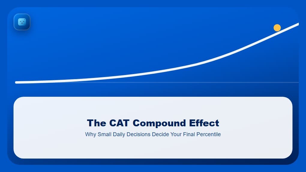 Optima Learn hero image for The CAT Compound Effect, showing a flat-then-steep compounding growth curve above a frosted glass panel carrying the full article title, with the Optima Learn logo on a brand-blue tile in the top-left corner.