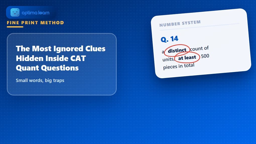 A quant question card with fine-print words circled in red, illustrating the Fine Print Method.