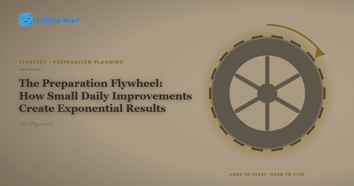 A heavy toothed flywheel on warm grey turning under a gold motion arc, its spokes and hub picked out against the rim