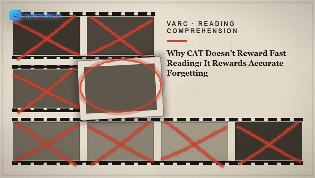 A photographer's contact sheet, a grid of small film frames, most marked over with a grease-pencil X, one frame near the center circled in red grease pencil, illustrating The Discard Reflex framework