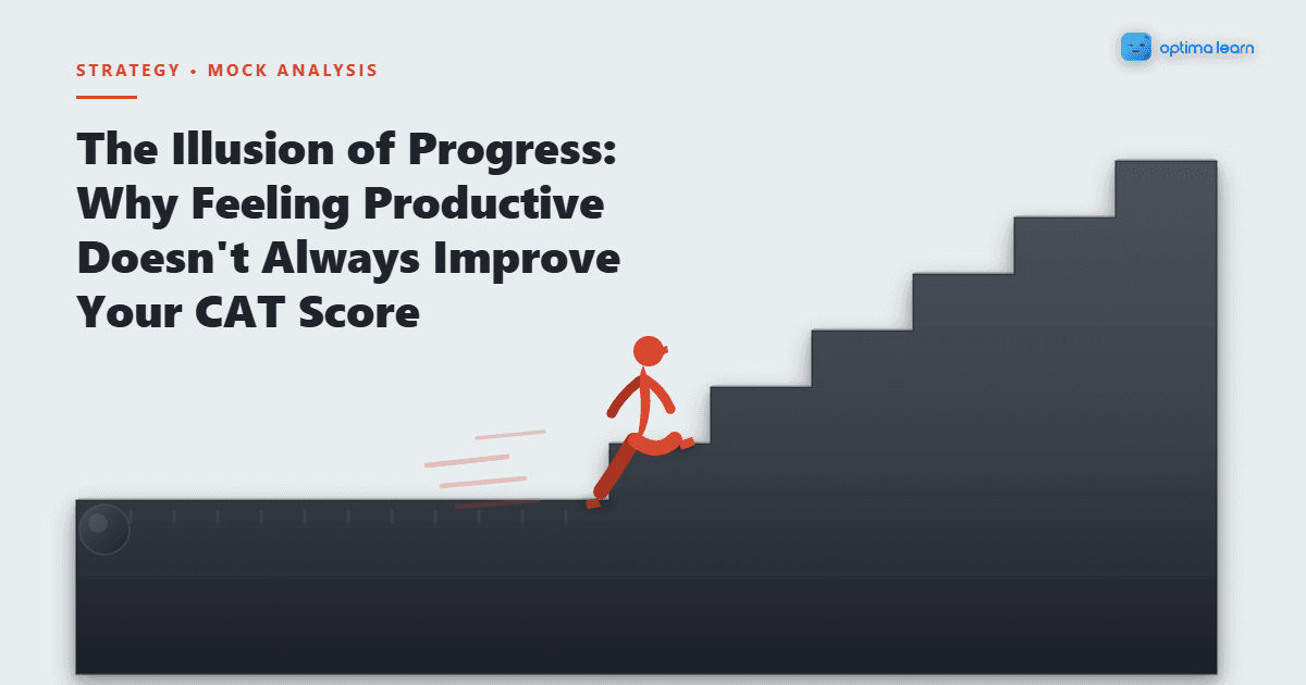 One surface that is a treadmill on one side and a rising staircase on the other, with a runner at the seam.