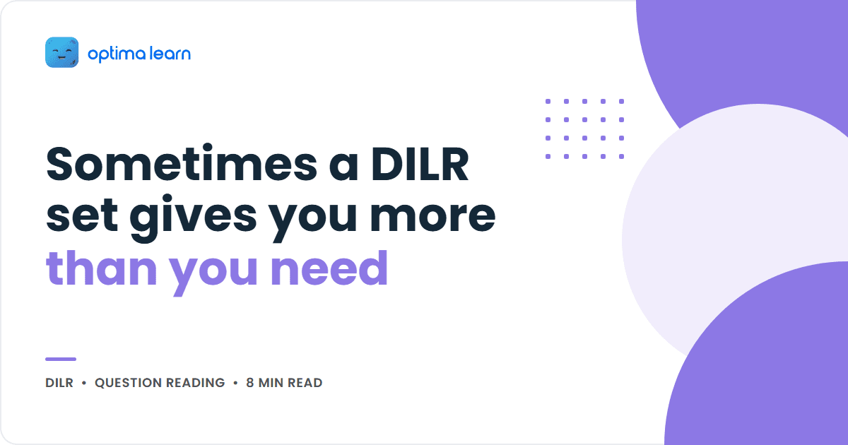 Optima Learn cover graphic for the article "Sometimes a DILR set gives you more than you need", showing the title beside an abstract lavender wave and dot-grid design
