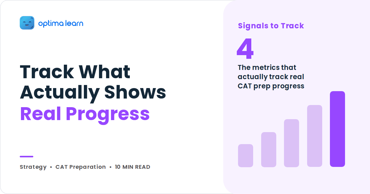 Purple cover graphic with headline Track What Actually Shows Real Progress, a stat panel reading 4, and a rising bar chart.