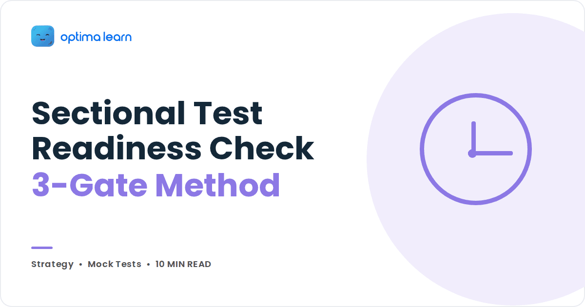 Sectional Test Readiness Check, 3 Gate Method, cover image with a clock icon on a lavender background