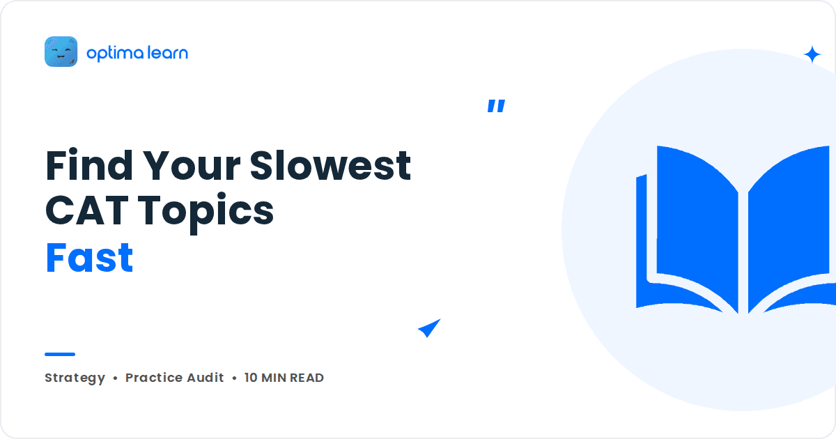 Optima Learn blog cover with a blue open book icon in a circle and the headline Find Your Slowest CAT Topics Fast