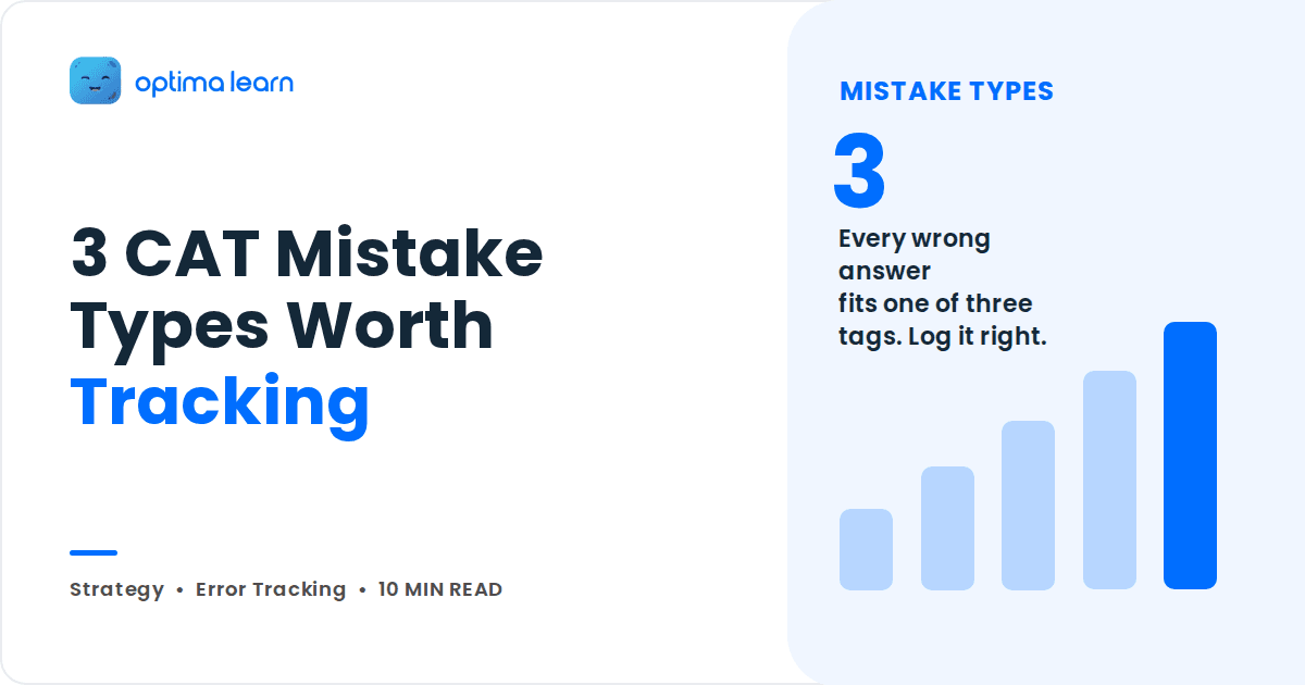 Cover graphic for a CAT preparation blog titled 3 CAT Mistake Types Worth Tracking, showing a bar chart and the number 3.