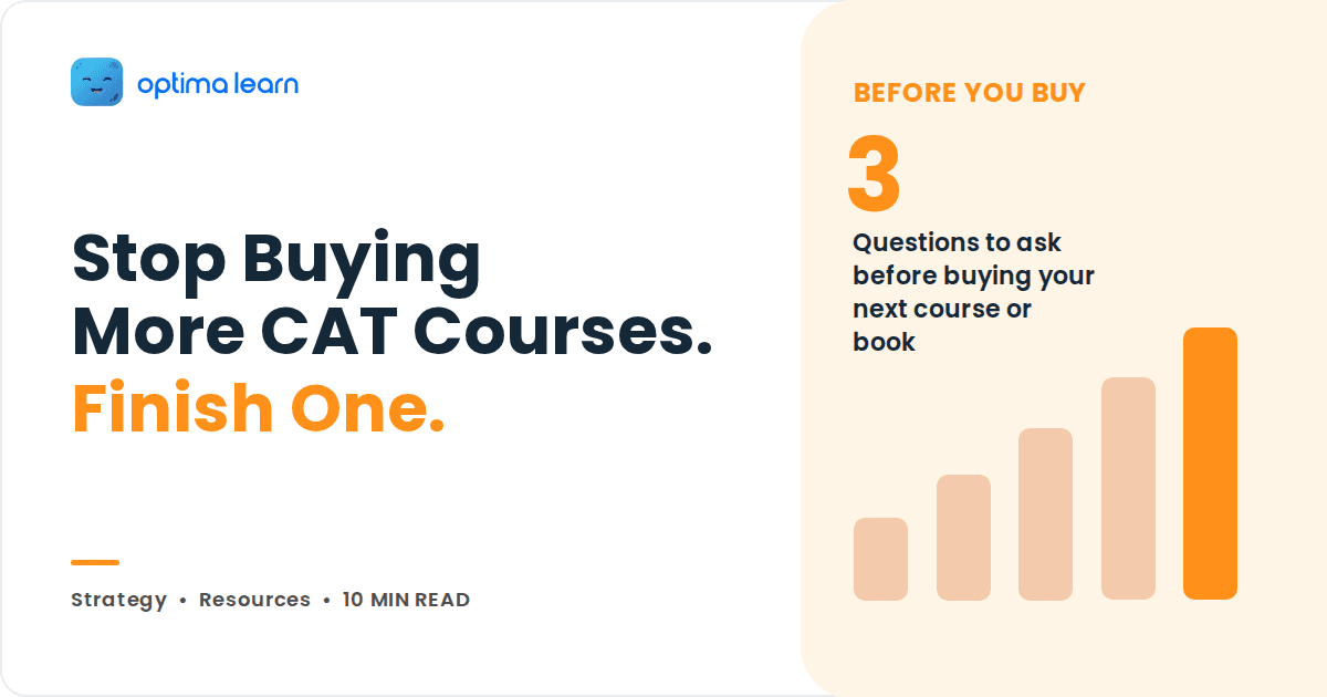 Optima Learn blog cover with the headline Stop Buying More CAT Courses, Finish One, on an orange stat panel background