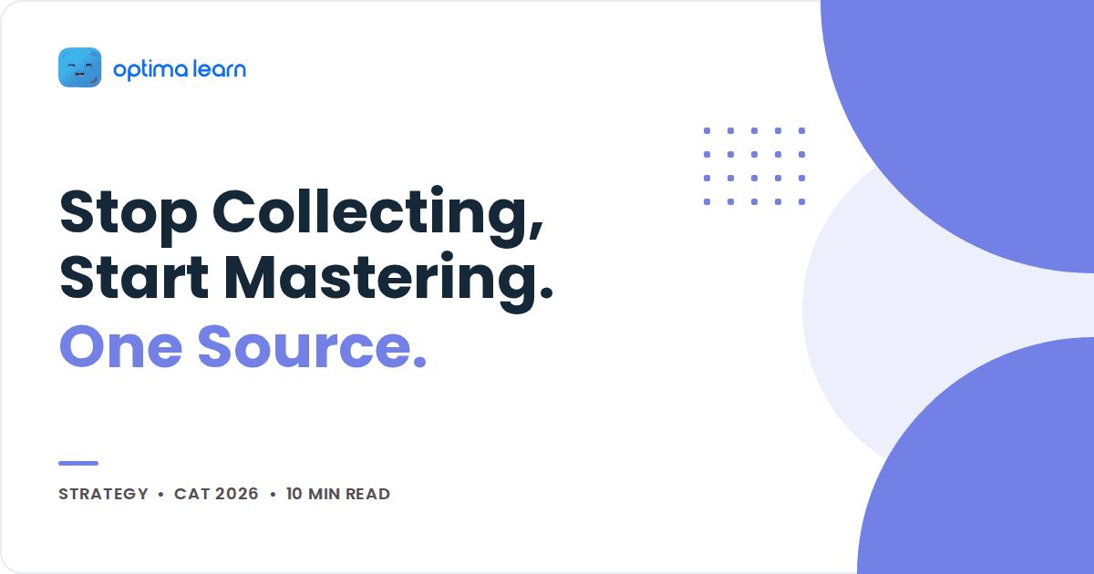 Optima Learn blog cover reading Stop Collecting, Start Mastering, One Source, with periwinkle circle accents
