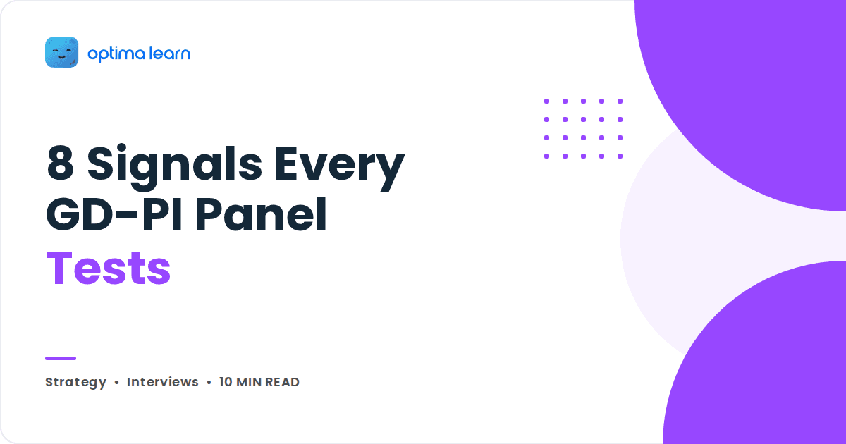 Optima Learn blog cover with purple blob shapes and the headline 8 Signals Every GD-PI Panel Tests