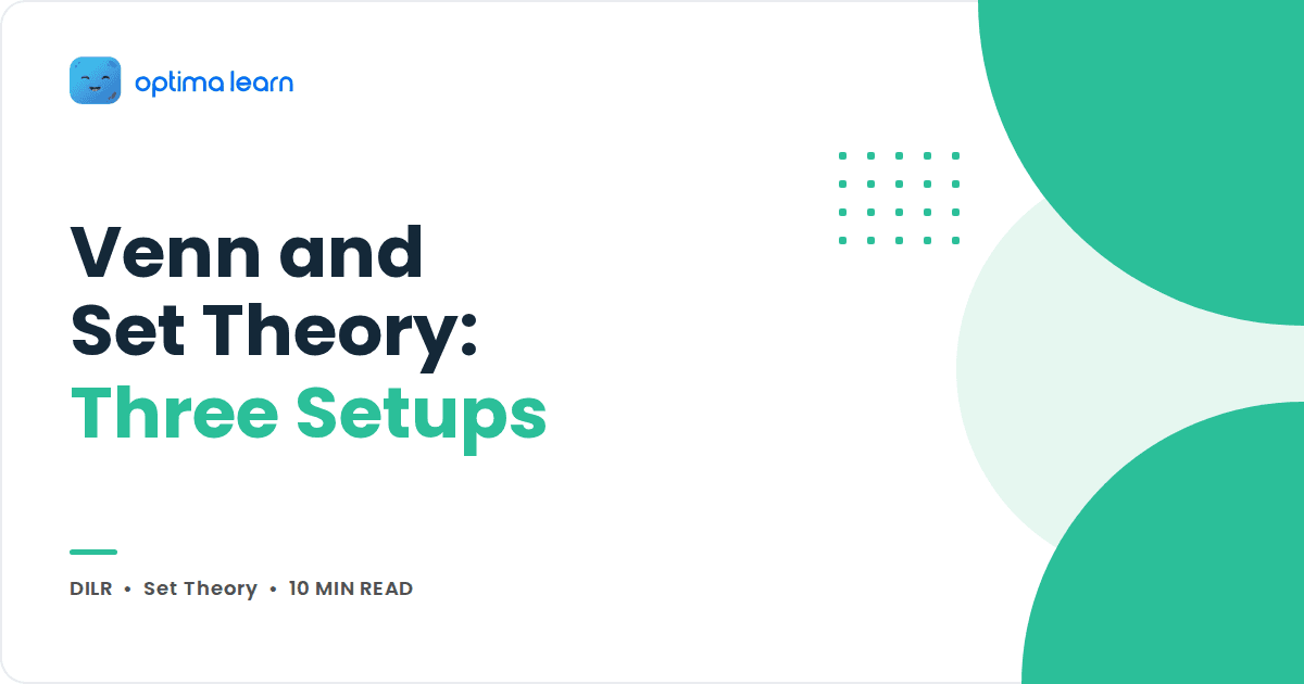 Blog cover reading Venn and Set Theory: Three Setups, with mint green circles and a dot grid on the right.