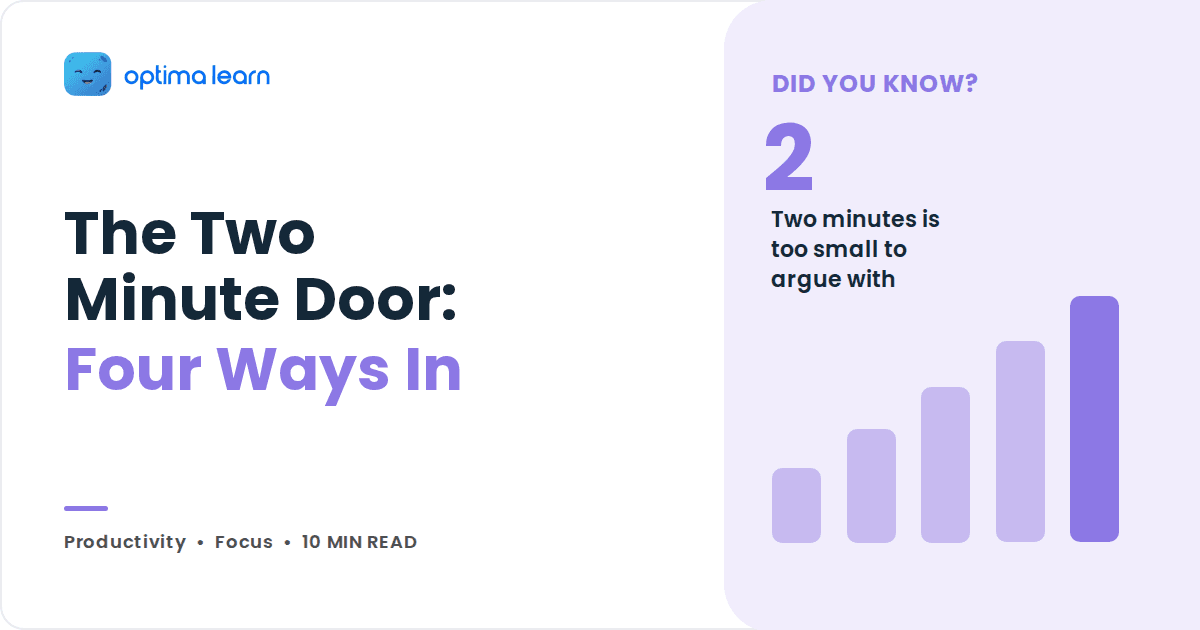 Blog cover reading The Two Minute Door: Four Ways In, with a lavender panel showing the number 2 and a bar chart.