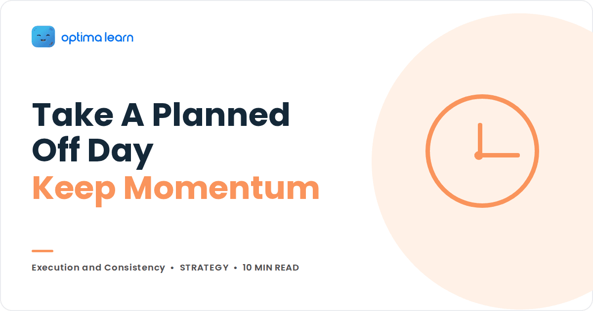 Blog cover reading Take a Planned Off Day, Keep Momentum, with a peach clock icon.