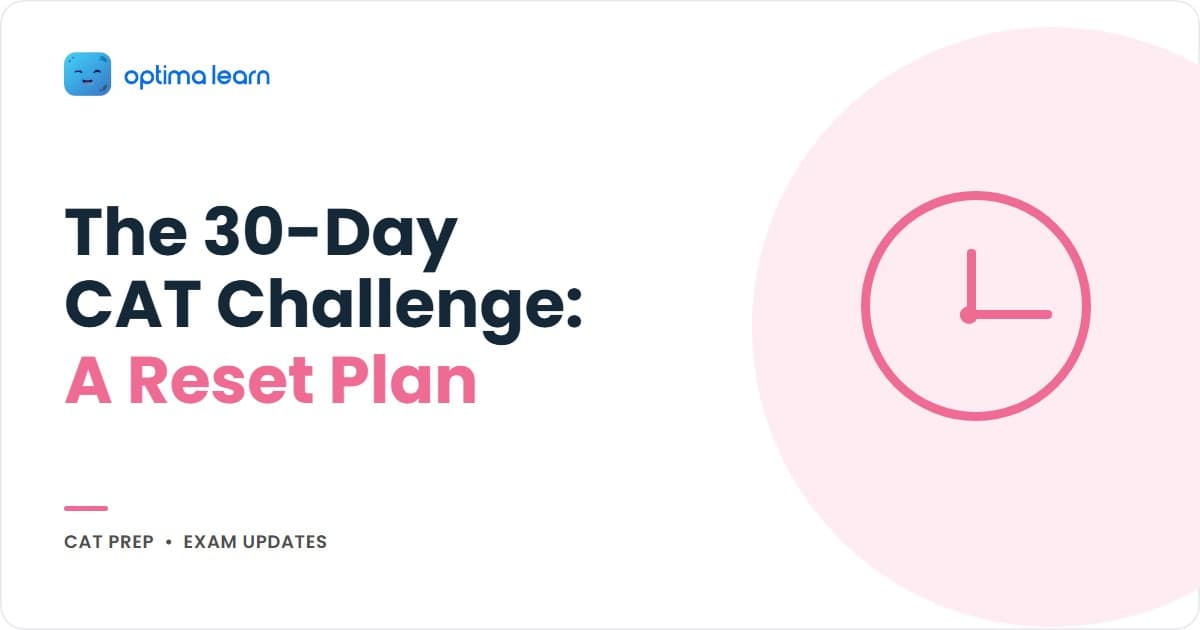 The 30-Day Delulu Challenge CAT 2026 hero - 4-card preview showing 3 delulu-to-leverage swap pairs (doom-scroll to daily RC, cram to 10 QA daily, random mocks to 1 mock plus review) and a +27 more swaps teaser, on a fuchsia-to-lime gradient