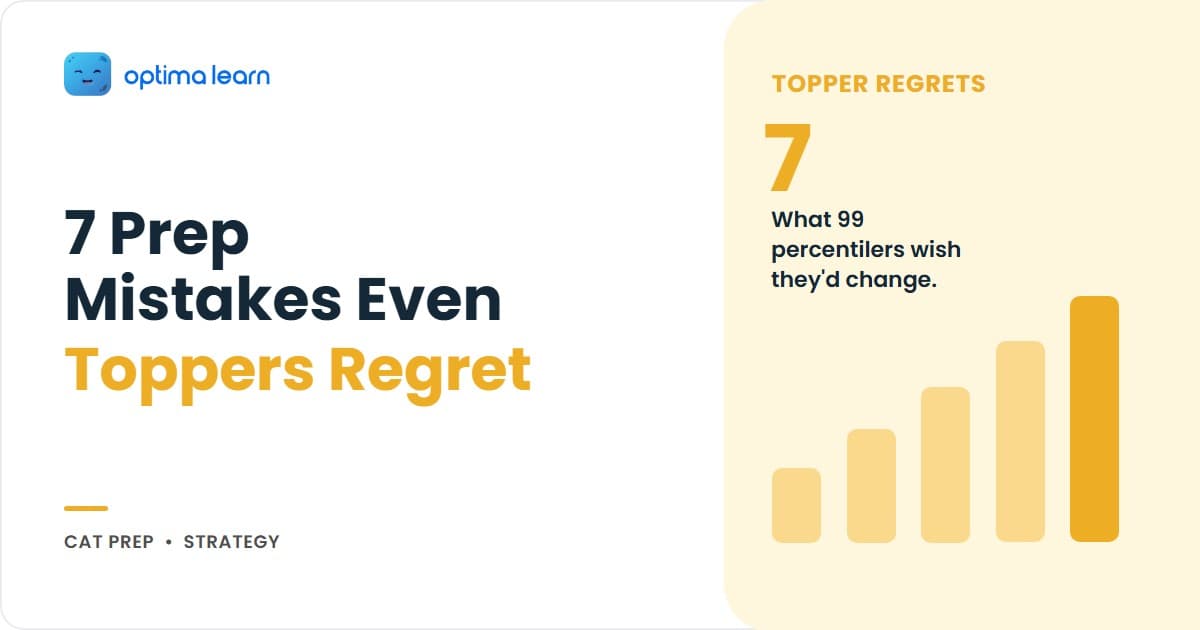 CAT preparation mistakes toppers regret: seven things 99 percentilers wish they had done differently, as regret-and-fix cards.