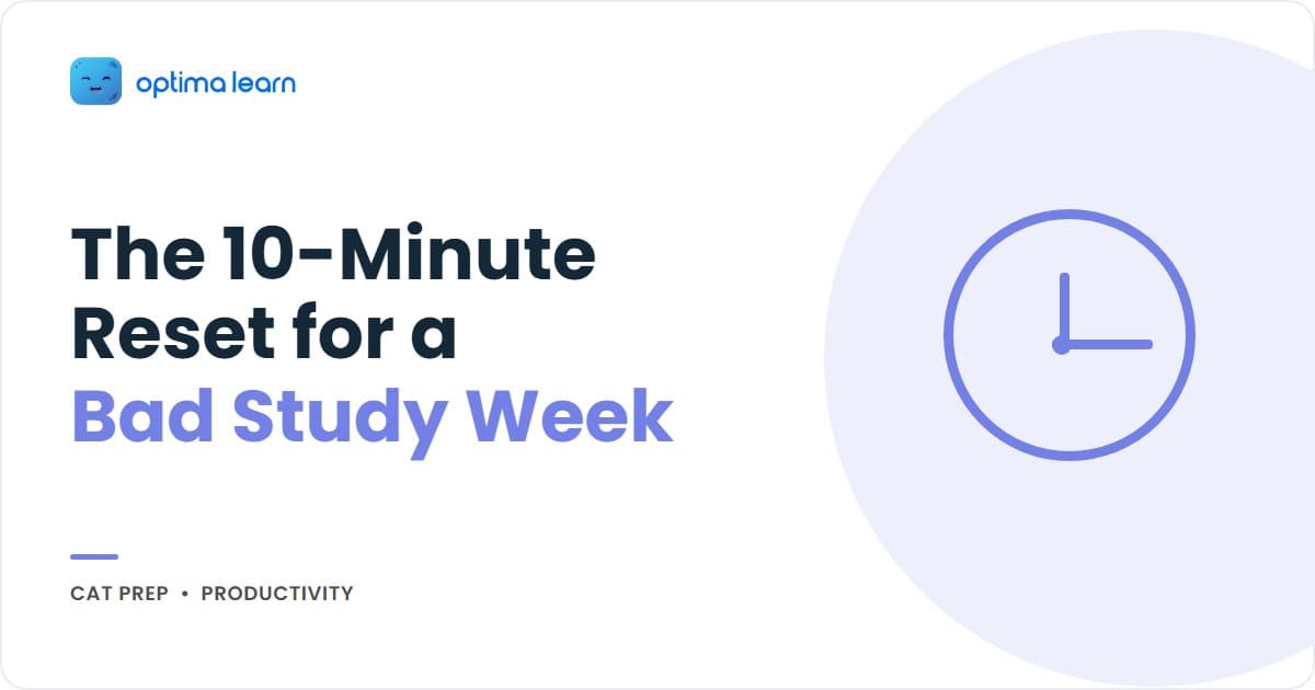 CAT mindset reset guide showing the 10-minute Sunday exercise: 3 things that went wrong, 3 discounted wins, one key action and a written commitment.