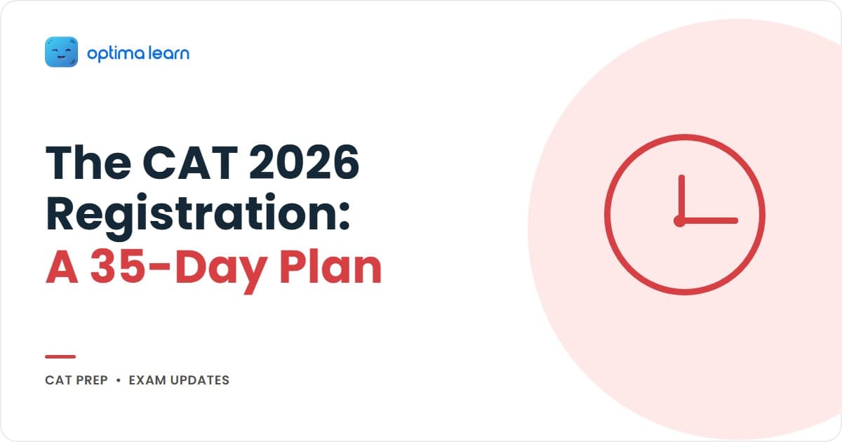 CAT 2026 registration window timeline infographic showing the 35-day plan from Day 1 early registration to final-week submission.