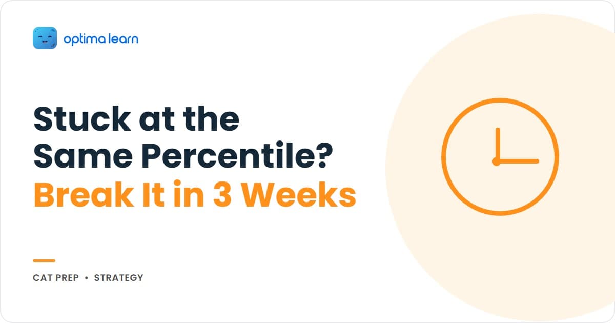 Emerald hero for the CAT percentile ceiling guide: a headline asking why the same percentile repeats every mock, beside cards on the 8-10 mock signal, why the ceiling sticks, and the four ceiling types.