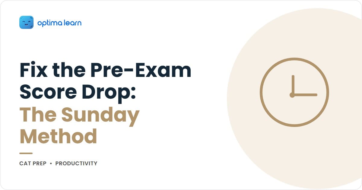 CAT Pre-Exam Score Drop blog hero — Sunday Night Method for CAT 2026 mindset with the 5-day method, 5 collapse triggers, recovery table, and traps inside.