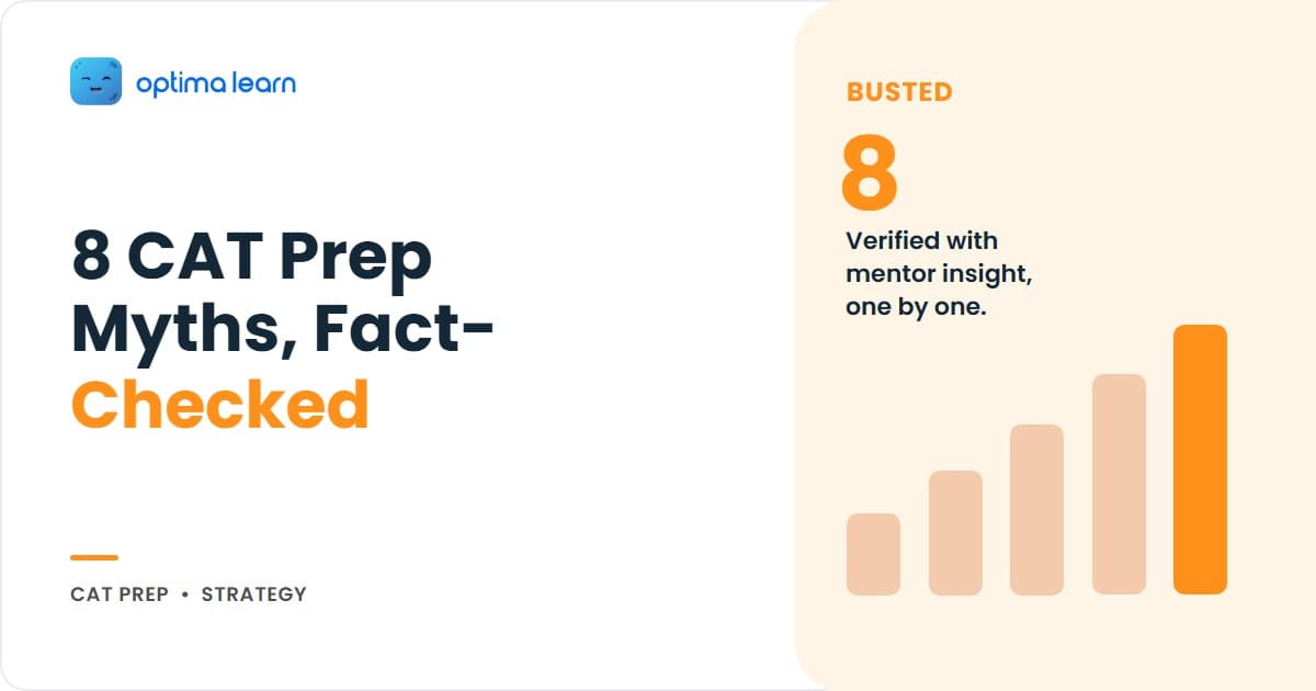 CAT preparation myths hero showing the TRUST method — trace the source, run the numbers, understand your data, separate correlation from causation, test small — with an 8-myths teaser.
