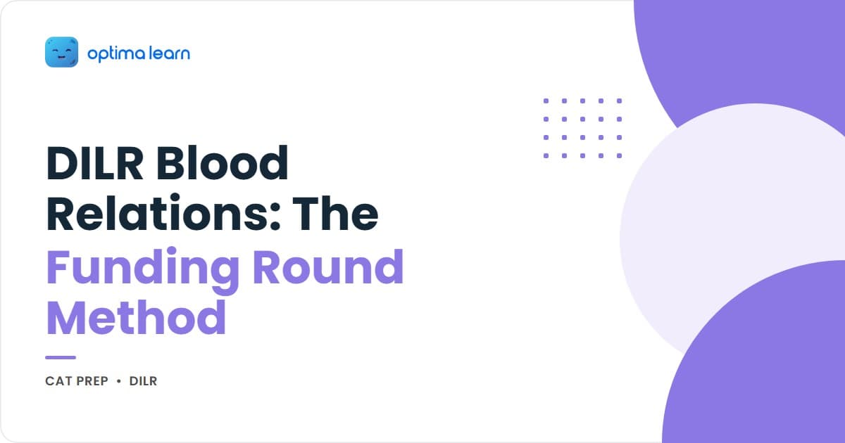 DILR Blood Relations blog hero — Funding Round Method for CAT 2026 DILR with the 5-rule method, 6 relation types, cap-table walkthrough, and traps inside.