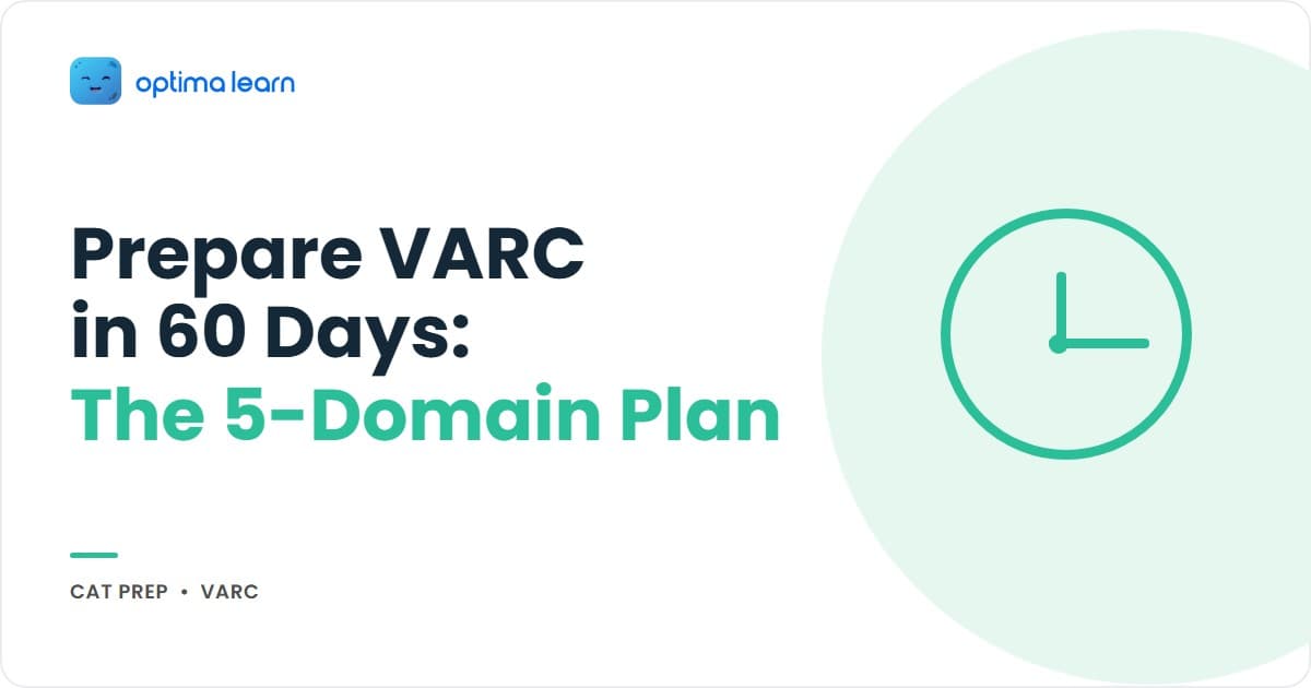CAT VARC 60-Day Reading Plan hero with the 5 RC reading domains (philosophy, sociology, economics, history, technology) and the 8-week schedule mapped to RC and verbal-ability skills.