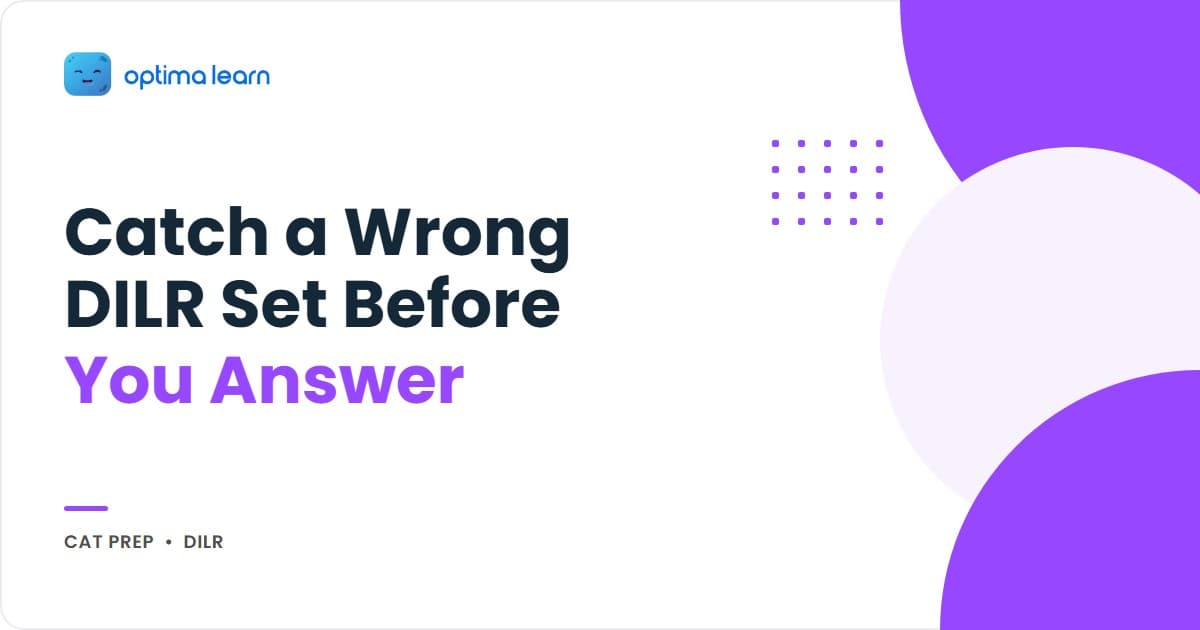 Optima Learn hero graphic for The DILR Checksum: brand-blue banner headlined "Is Your Whole Set Already Wrong?" with 4 numbered check cards (Count Check, Cross Check, Edge Check, Rule Check).