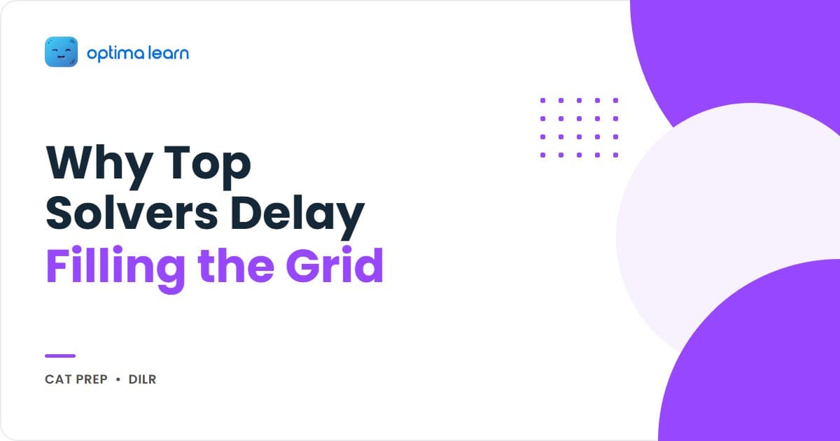 A tilted blank DILR grid card floating above a faint, messy grid with an hourglass icon, illustrating the Empty Grid Principle