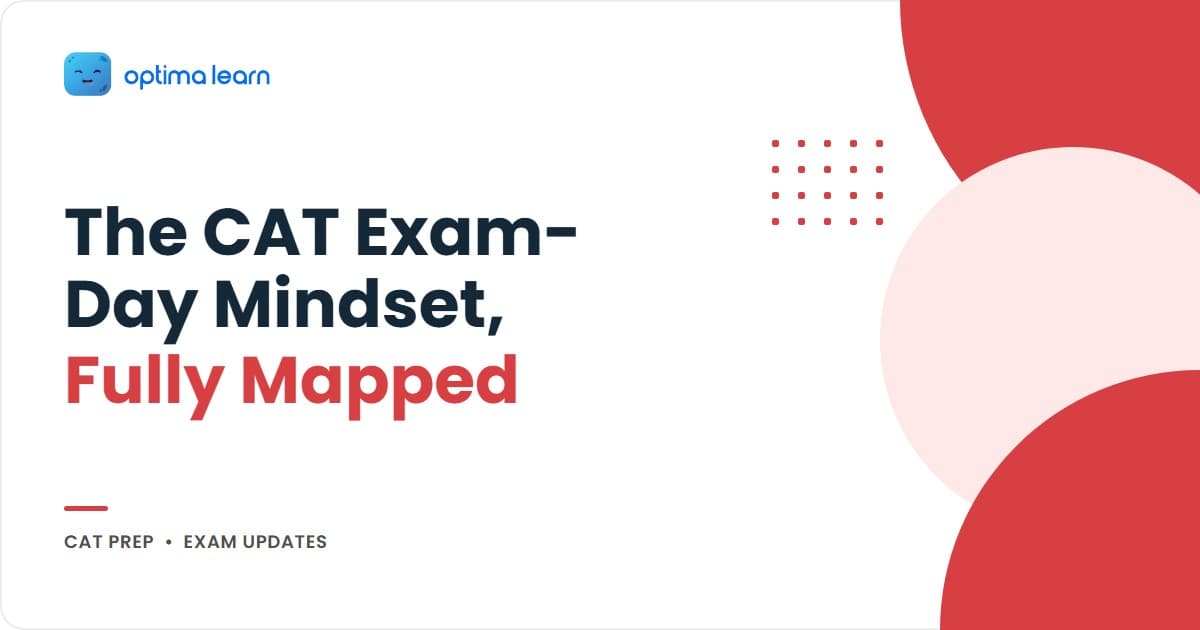 The Exam-Day Æther — CAT 2026 exam-day mindset cover with cosmic violet gradient, four parallel-future branch cards (IIM-A/B/C, New IIMs/FMS, Other top MBA, Re-attempt) and the Optima Learn logo