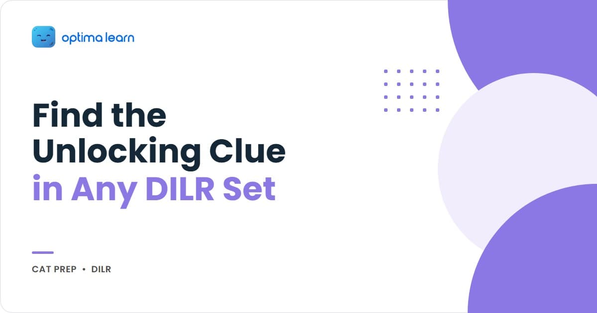 Optima Learn hero banner: "Find the Unlocking Clue in DILR," introducing the 5-step FORCE Method for choosing the right starting clue in a DILR set.