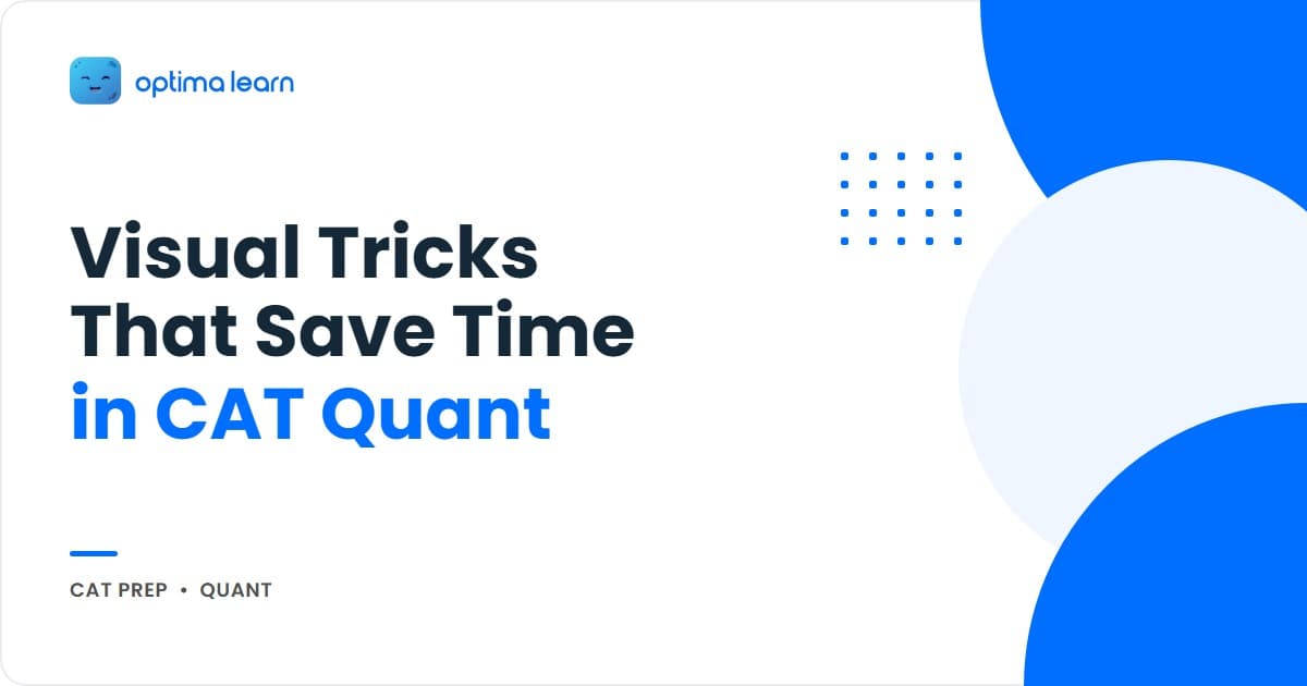 Optima Learn hero graphic for The Hidden Geometry of CAT Quant: brand-blue banner with the headline "See the Shape Hidden Inside the Question" and a circular 4-step framework orbit showing Sketch, Label, Spot Shortcut, Solve.