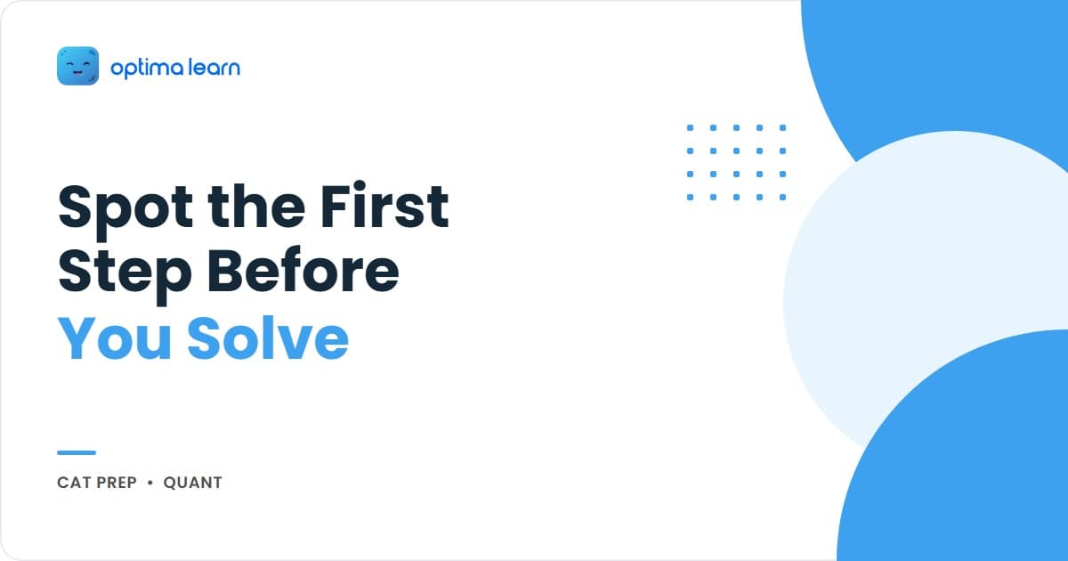 Spot the First Step Before You Even Think About Solving: a compact 340x192 brand-blue banner built as its own visual, using a lightning-bolt spark icon striking a small gear