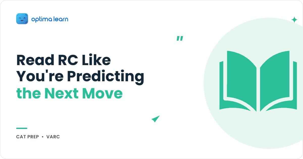 The RC Chessboard: Reading a CAT Passage Like You're Predicting Your Opponent's Next Move: a compact 340x192 brand-blue banner built as its own visual, using a chessboard grid pattern in the corner with a single knight-move arrow (L-shaped)